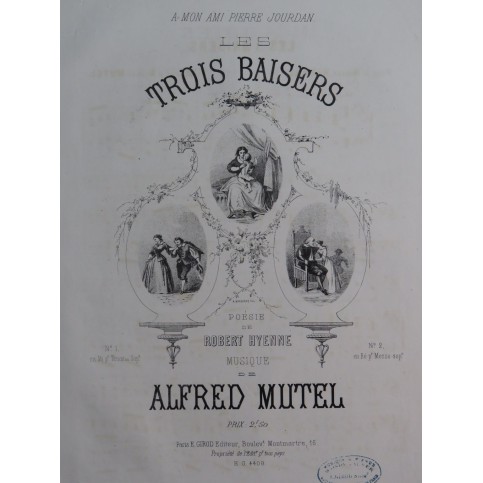 MUTEL Alfred Les 3 Baisers Chant Piano ca1860