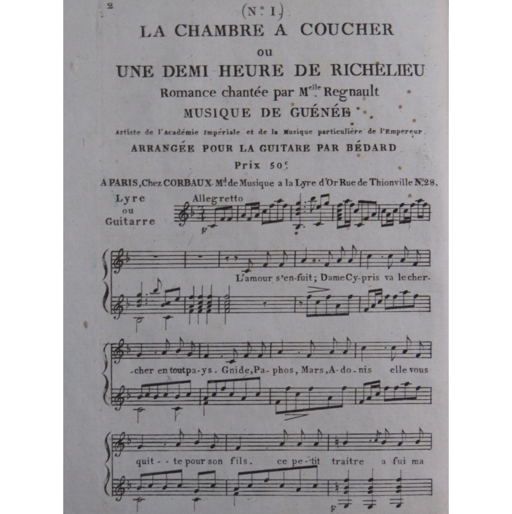 GUÉNÉE Luc La Chambre à Coucher No 1 Chant Guitare ca1820