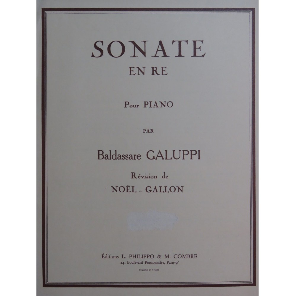 GALUPPI Baldassare Sonate en Ré Piano