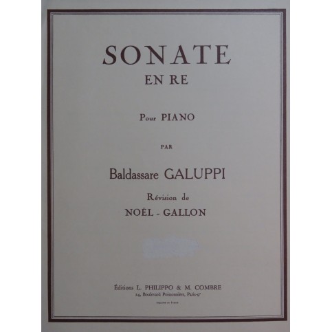 GALUPPI Baldassare Sonate en Ré Piano