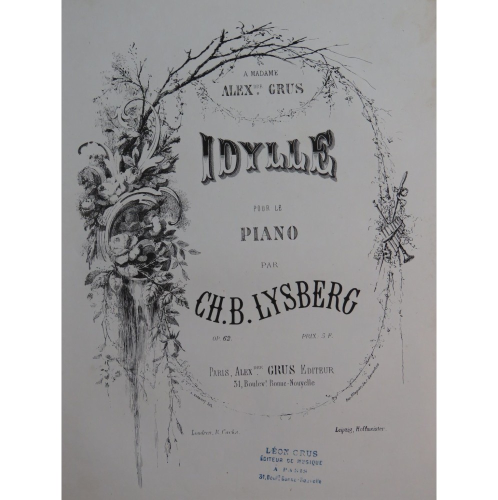 LYSBERG Ch. B. Idylle op 62 Piano ca1858