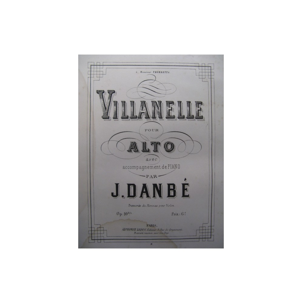 DANBÉ Jules Villanelle Alto Piano 1877