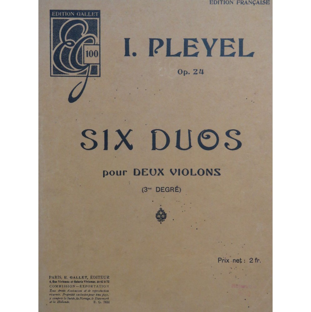 PLEYEL Ignace Six Duos op 24 pour 2 Violons