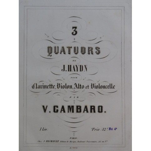 HAYDN Joseph Quatuor Clarinette Violon Alto Violoncelle ca1850