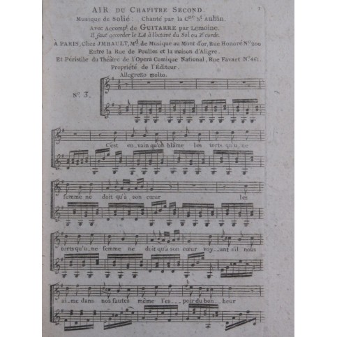 SOLIÉ Jean-Pierre Le Chapitre Second No 3 Duo Piano Guitare ca1800