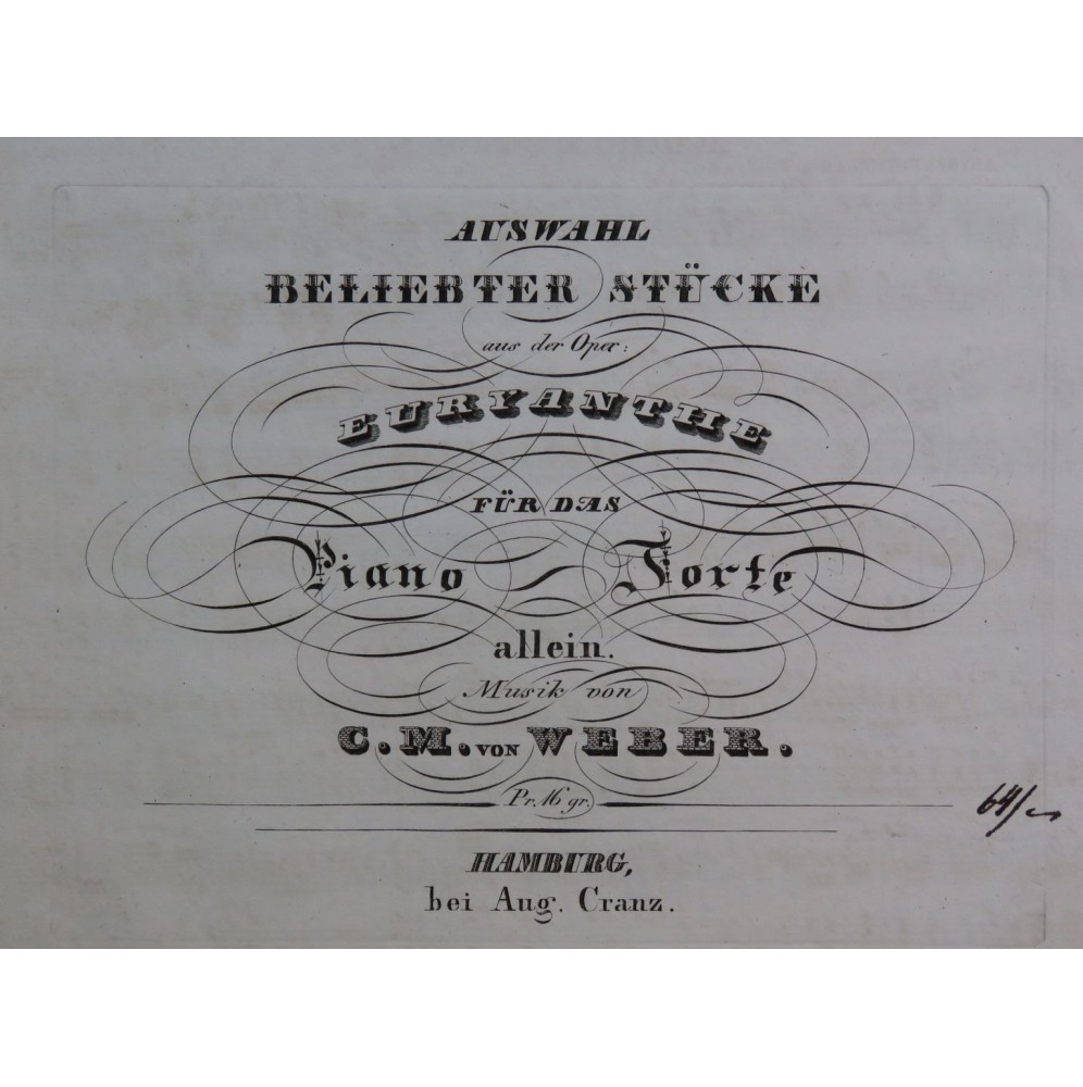 WEBER Euryanthe Auswahl Beliebter Stücke Piano ca1840