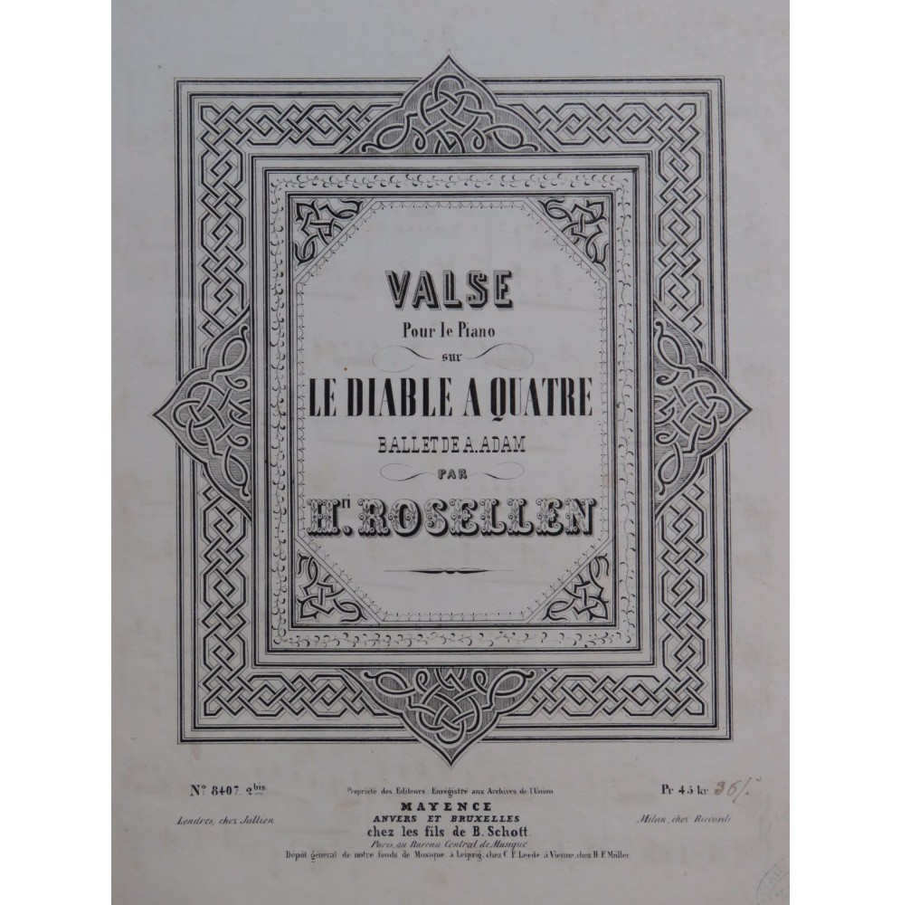 ROSELLEN Henri Valse sur Le Diable à Quatre Piano ca1845