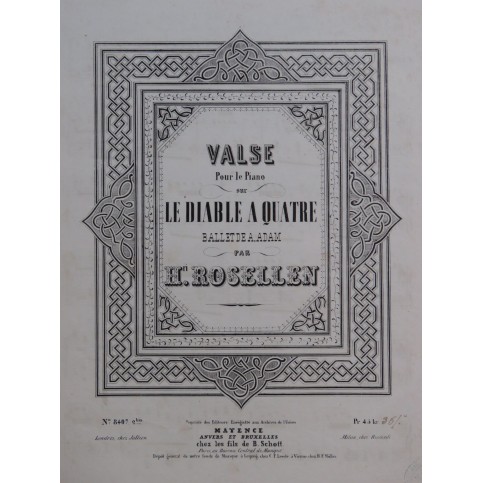 ROSELLEN Henri Valse sur Le Diable à Quatre Piano ca1845