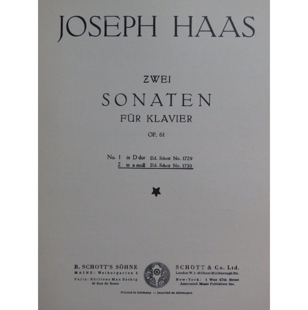 HAAS Joseph Sonate op 61 No 2 Piano