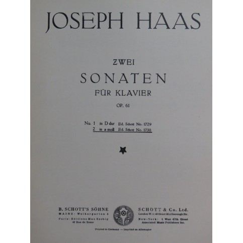 HAAS Joseph Sonate op 61 No 2 Piano