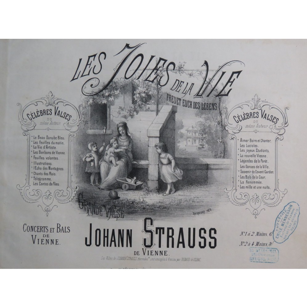 STRAUSS Johann Les Joies de la Vie op 340 Piano ca1873