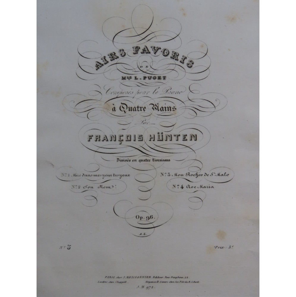 HÜNTEN François Mon Rocher de Saint Malo op 96 Piano 4 mains ca1840