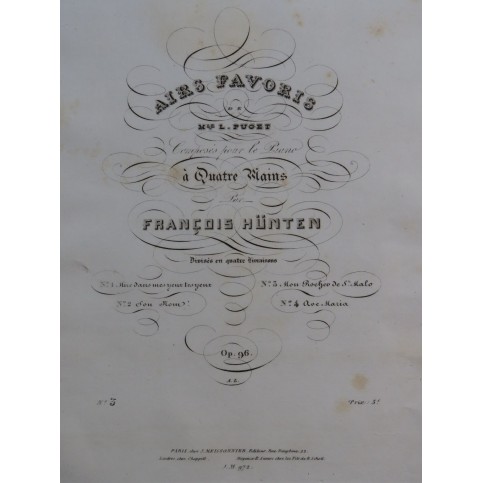 HÜNTEN François Mon Rocher de Saint Malo op 96 Piano 4 mains ca1840