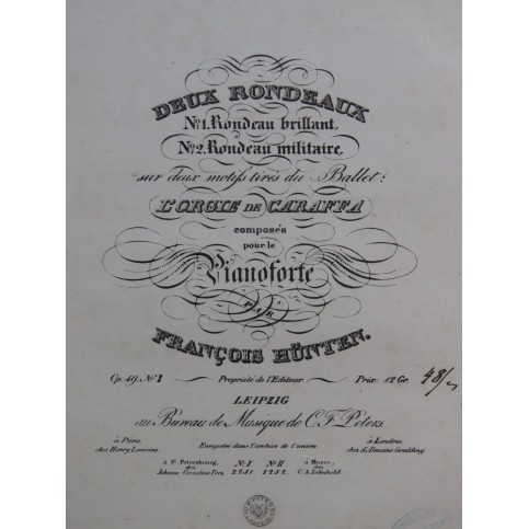 HÜNTEN François Rondeau Brillant op 49 No 1 Piano ca1832