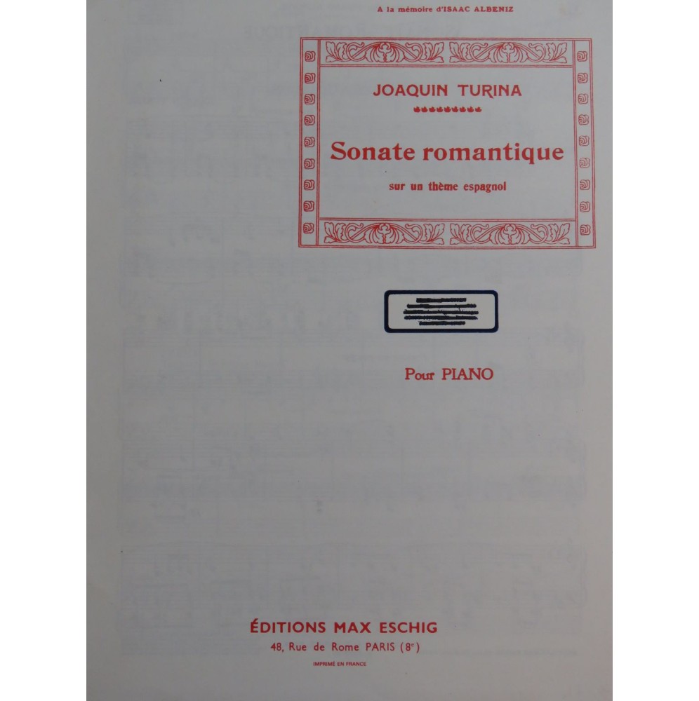 TURINA Joaquin Sonate Romantique Piano 1951