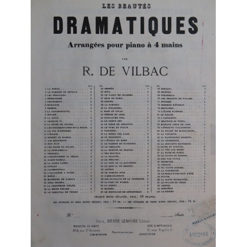 DE VILBAC Renaud Beautés des Dragons de Villars Suite No 1 Piano 4 mains ca1860