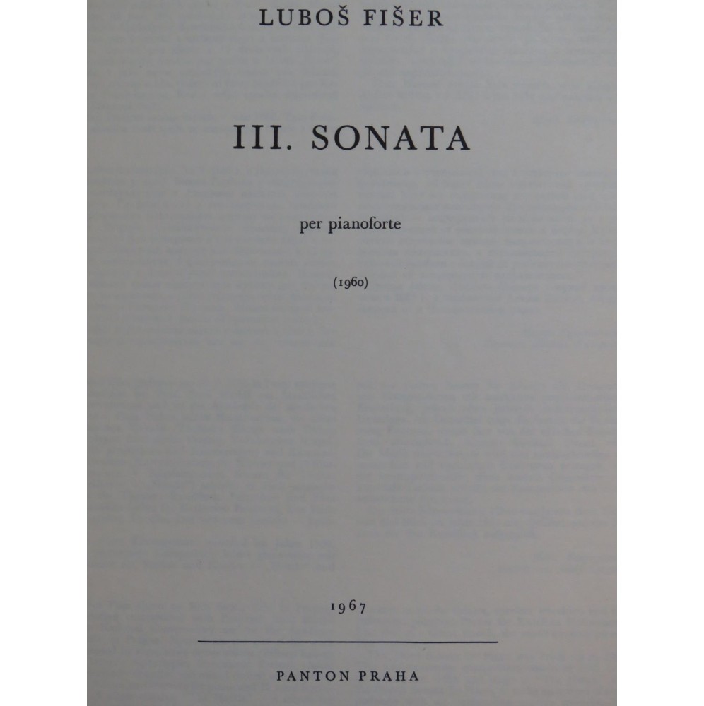 FISER Lubos Sonata No 3 Piano 1967