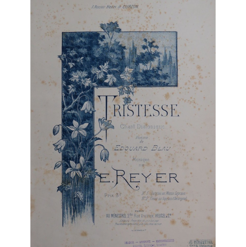 REYER Ernest Tristesse Chant Piano ca1893