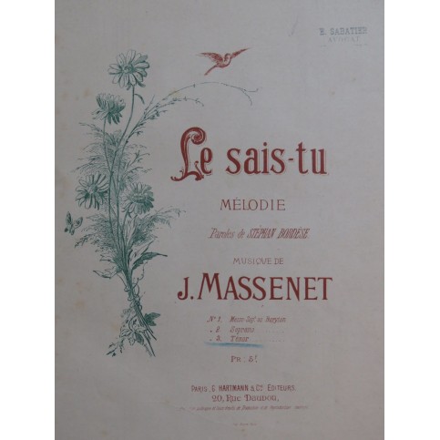 MASSENET Jules Le Sais-tu Chant Piano ca1880