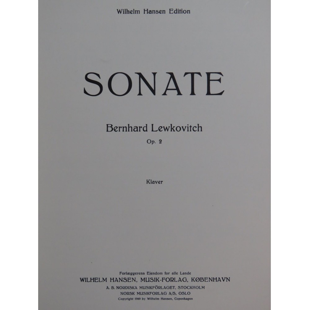 LEWKOVITCH Bernhard Sonate op 2 Piano