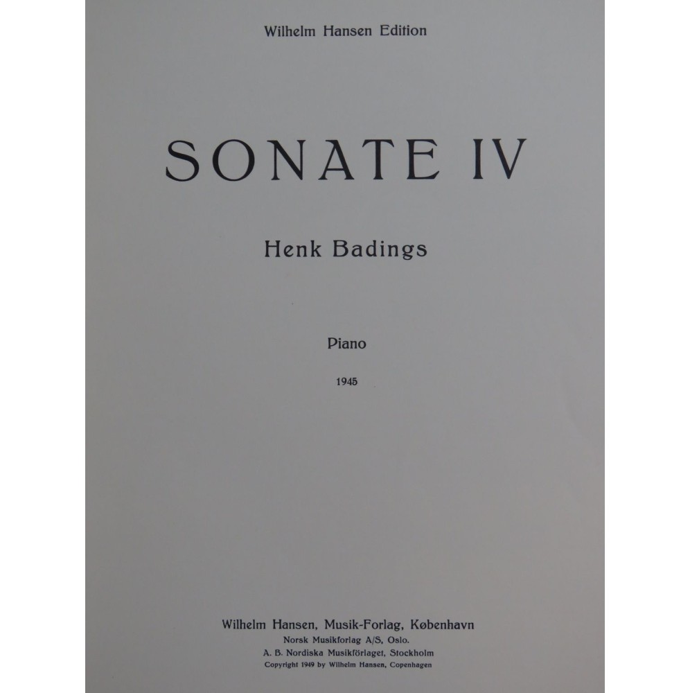 BADINGS Henk Sonate No 4 Piano 1949