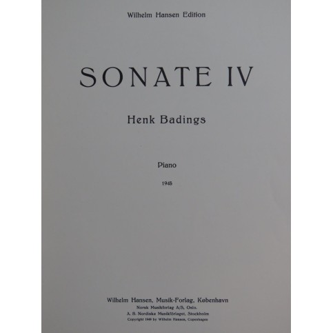 BADINGS Henk Sonate No 4 Piano 1949