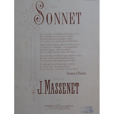 MASSENET Jules Sonnet Chant Piano ca1892