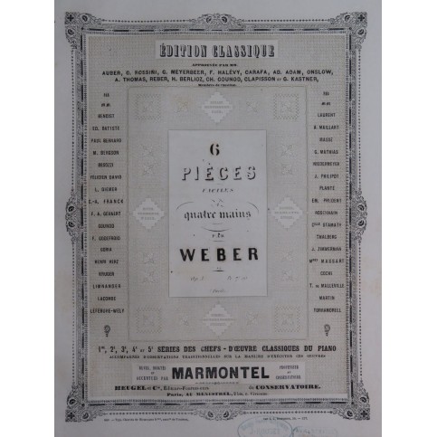 WEBER Six Pièces Faciles op 3 Piano 4 mains ca1860