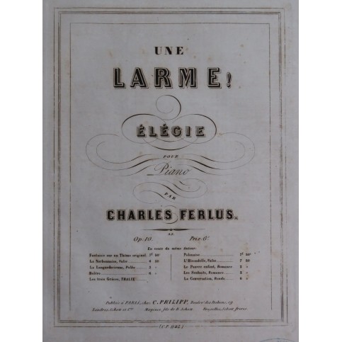 FERLUS Charles Une Larme ! op 10 Piano ca1860