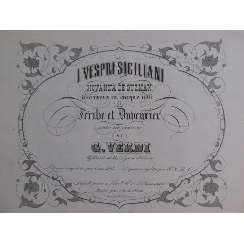 VERDI Giuseppe I Vespri Siciliani Quartetto Piano ca1855