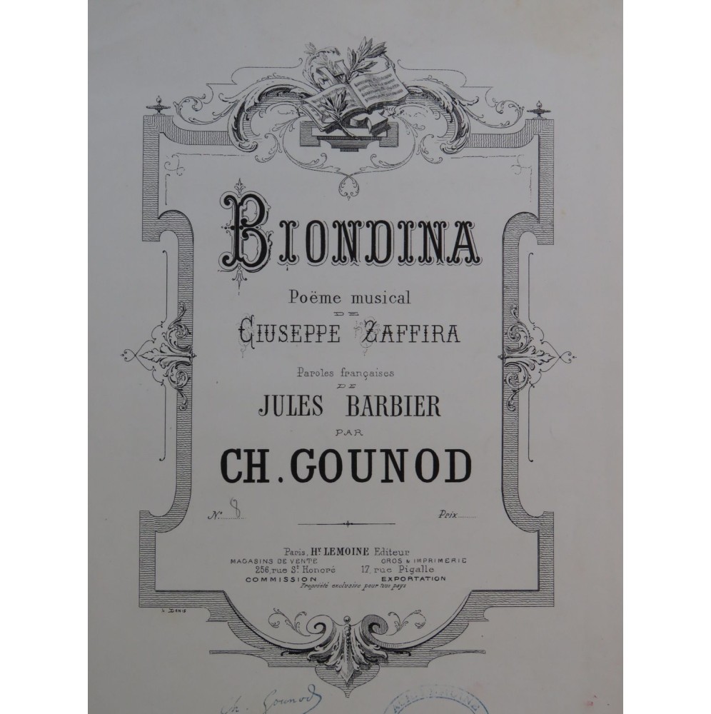 GOUNOD Charles Biondina No 8 Chant Piano 1873