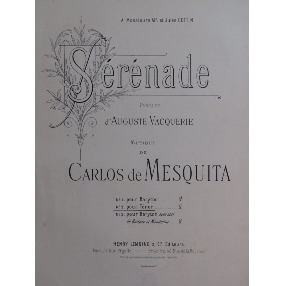 DE MESQUITA Carlos Sérénade Chant Piano ca1895