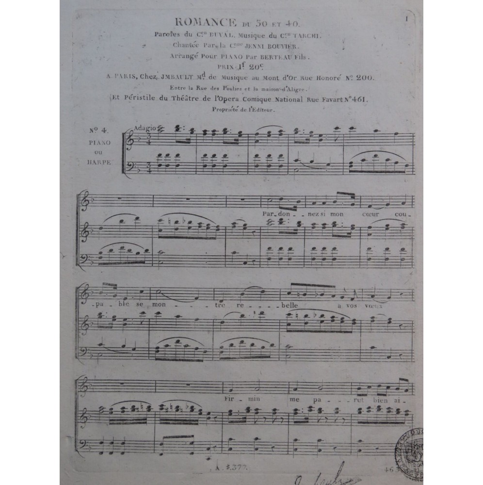 TARCHI Angelo Le Trente et Quarante No 4 Chant Piano ca1800