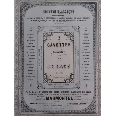 BACH J. S. Deux Gavottes Favorites Piano ca1860