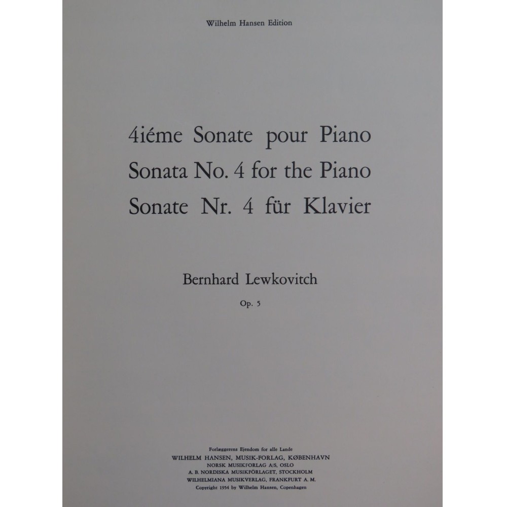 LEWKOVITCH Bernhard Sonate No 4 op 5 Piano 1954