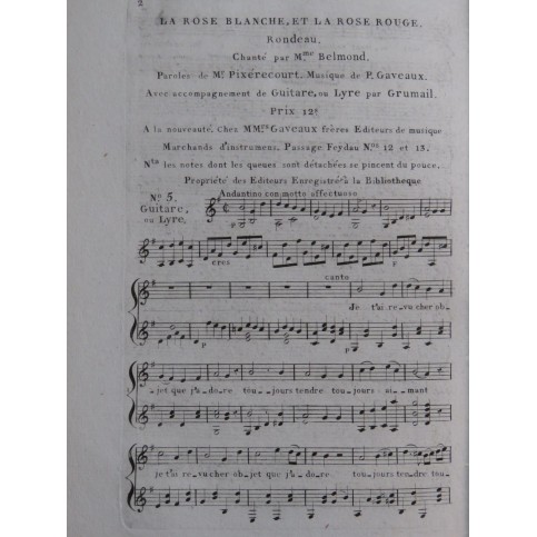 GAVEAUX Pierre La Rose Blanche et la Rose Rouge No 5 Chant Guitare ca1810