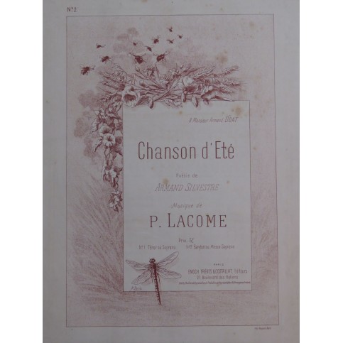 LACOME Paul Chanson d'été Chant Piano ca1885