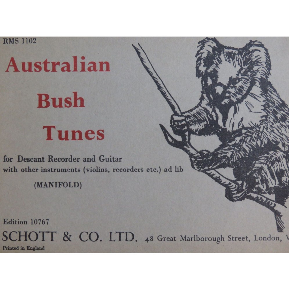 Australian Bush Tunes 13 pièces Flûte à bec Guitare 1962