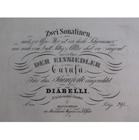 DIABELLI Anton Zwei Sonatinen Der Einsiedler Carafa Piano ca1830