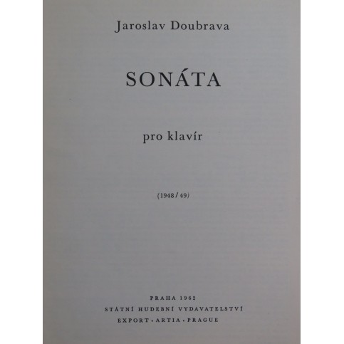 DOUBRAVA Jaroslav Sonata Piano 1962