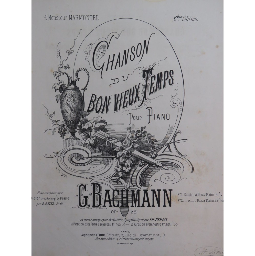 BACHMANN Georges Chanson du Bon Vieux Temps  Piano ca1872