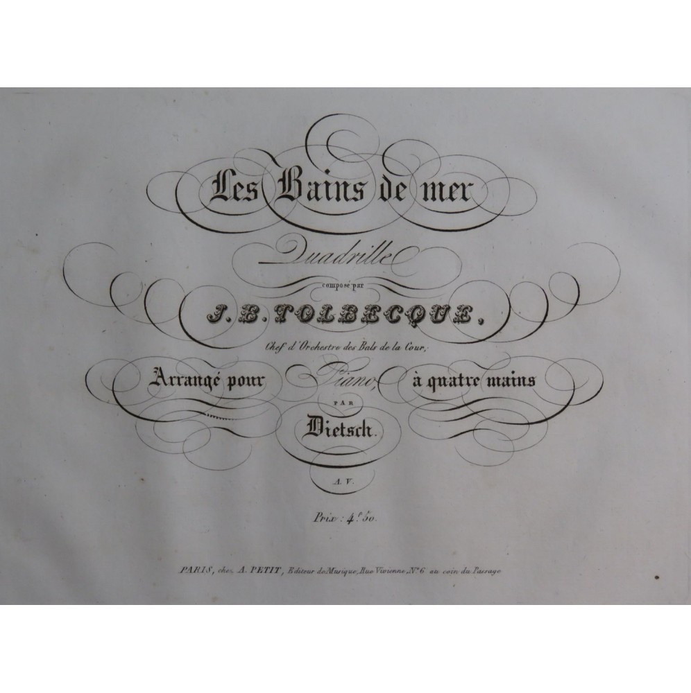 TOLBECQUE J. B. Les Bains de Mer Quadrille Piano 4 mains ca1850