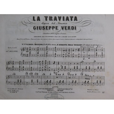 VERDI GIuseppe La Traviata No 4 Piano ca1853