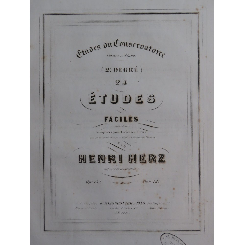 HERZ Henri 24 Études Faciles op 152 Piano ca1845