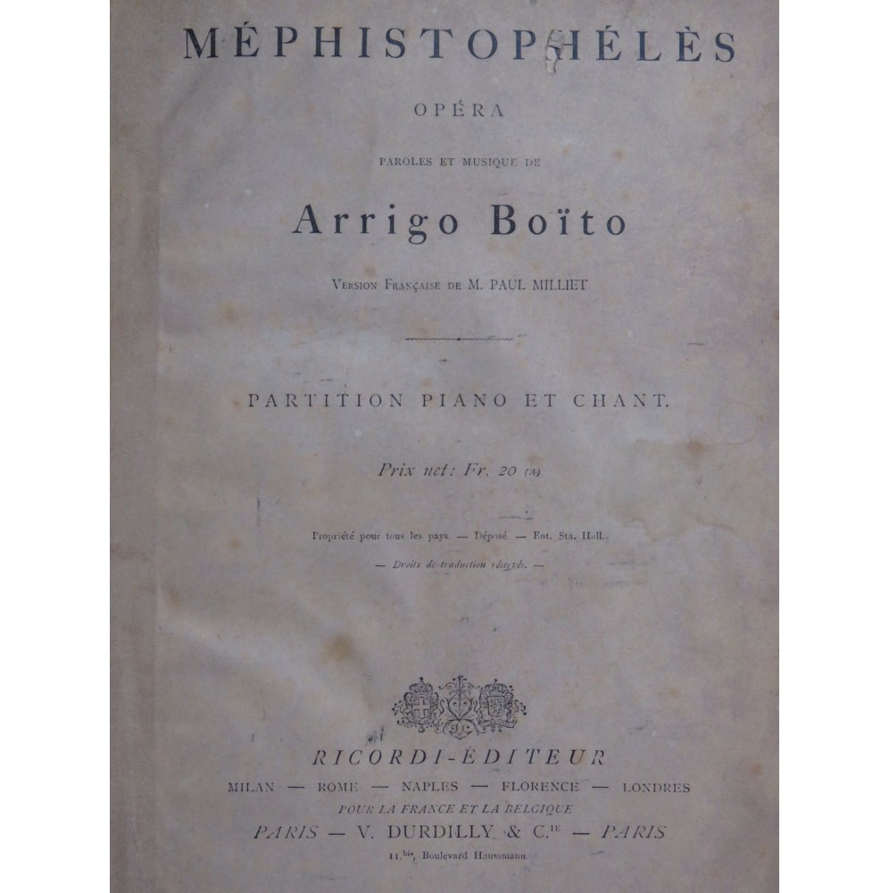 BOÏTO Arrigo Méphistophélès Opéra Piano Chant 1883