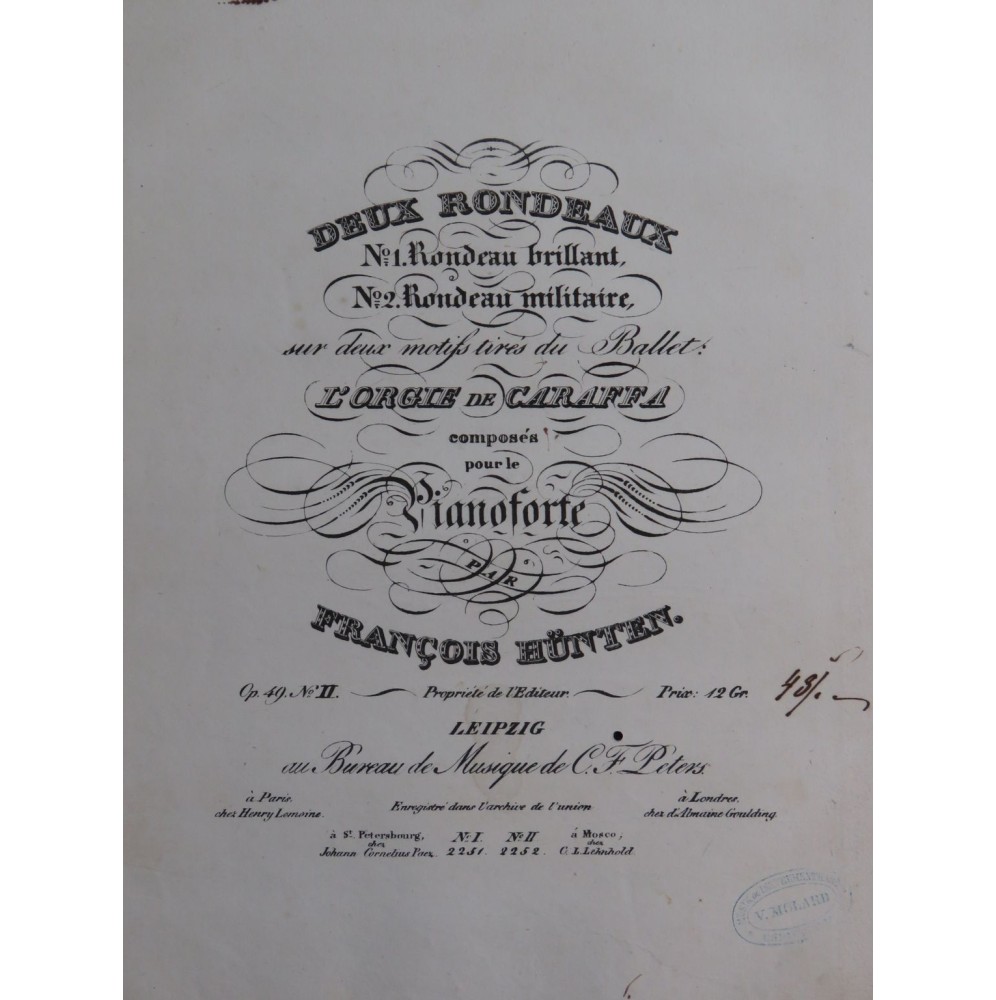 HÜNTEN François Rondeau Militaire op 49 No 2 Piano ca1832