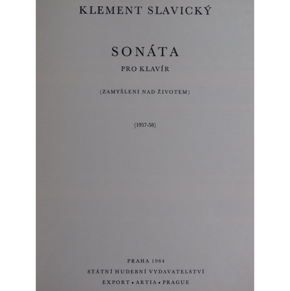 SLAVICKY Klement Sonata Piano 1964