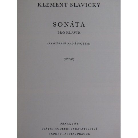 SLAVICKY Klement Sonata Piano 1964