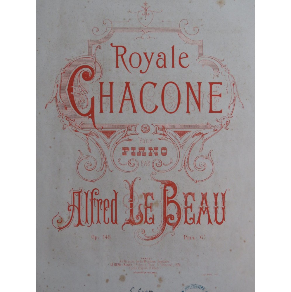 LE BEAU Alfred Royale Chacone Piano XIXe siècle