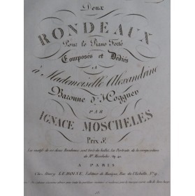 MOSCHELES Ignace Deux Rondeaux Piano ca1821